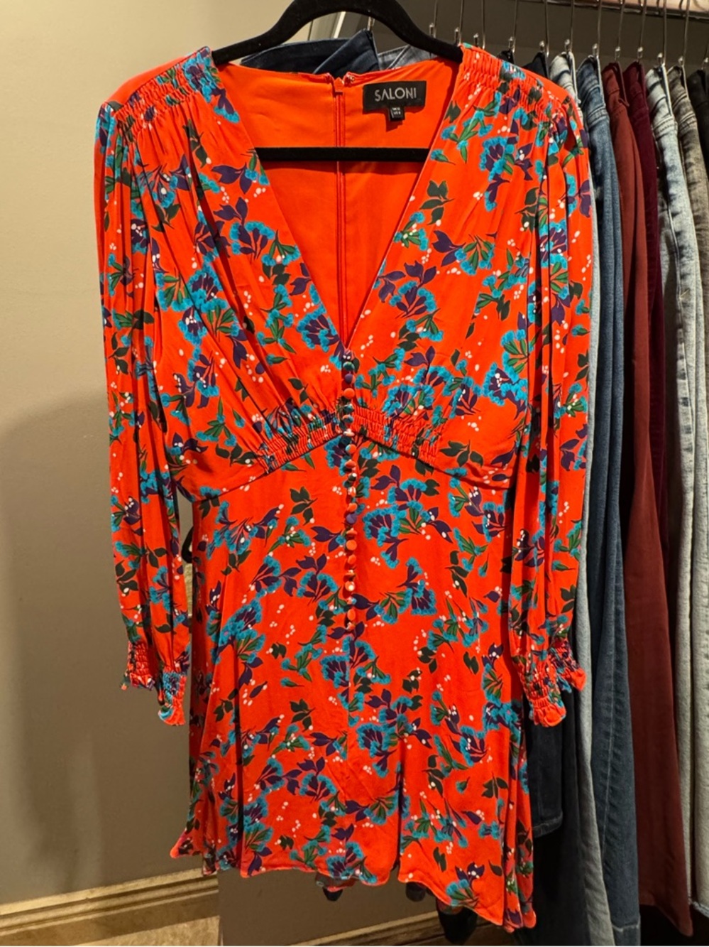 SALONI Orange Floral V-Neck Mini Dress